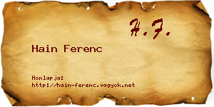 Hain Ferenc névjegykártya